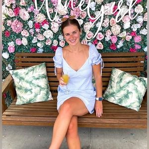 Lulus Sweet As Can Be Blue Striped Puff Sleeve Mini Dress